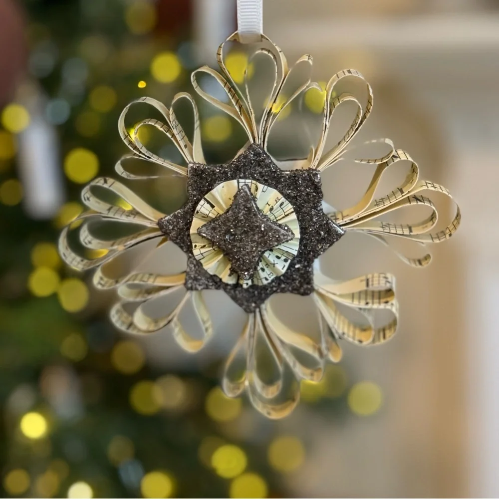 3/ Vintage Pottery Barn Glittered Paper Ornament